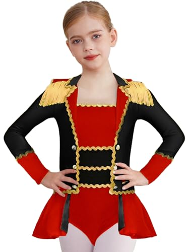MSemis Zirkusdirektor Kostüm Mädchen Kinder Ringmaster Langarm mit Fransen Bodysuit Kinderkostüm Ballettanzug Kostüm für Halloween und Karneval von MSemis