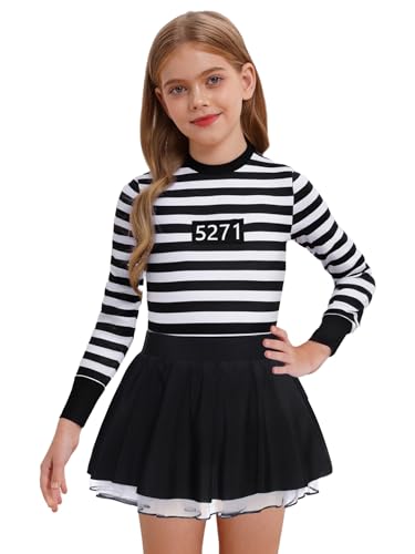 MSemis kinder Mädchen Gefängnis Kostüm Langarm Sträfling Kleid mit Tutu Puffrock Halloween Party Verkleidung Schwarz 158-164 MSemis kinder Mädchen Gefängnis Kostüm Langarm Sträfling Kleid mit Tutu Puffrock Halloween Party Verkleidung Schwarz 158-164 von MSemis