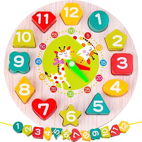 MT MALATEC ISO Trade Wooden Shape Sorting Learning Durable Practical Clock for Toddler and Babies 9356 Puzzles, bunt von MT MALATEC