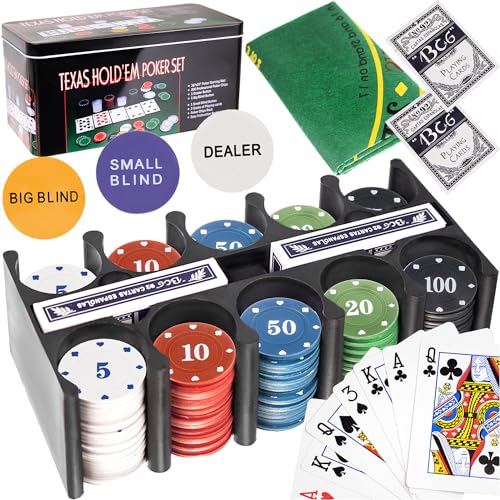 MT MALATEC Texas Holdem Pokerset mit Pokerbox 2 Kartendecks 200 Pokerchips Spielset 23539 von MT MALATEC