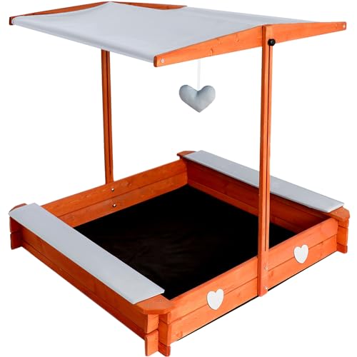 Sandkasten mit Sonnendach Abdeckung Sandkastenvlies 118 x 118 x 118 cm Kiefern-Holz für Kinder Outdoor 24215 von MT MALATEC