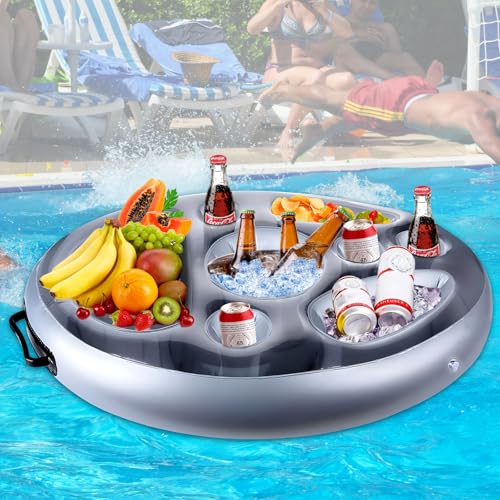 MTINRNI Pool Getränkehalter, Aufblasbarer Getränkehalter 8 Löcher,Große Aufblasbarer Getränkehalter 70x50 cm Aufblasbarer Getränkehalter Schwimmender für Sommer Schwimmbad Party Pool von MTINRNI