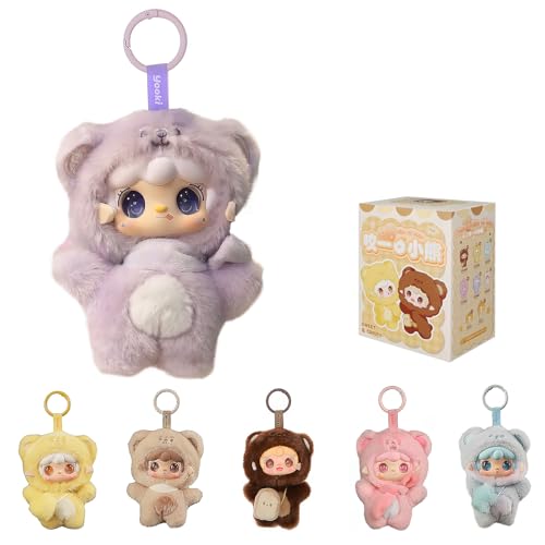 MTNSPTCR Yooki Take a Bite of Bear Serie Plüsch-Blindbox, 6 Stück, niedliches Vinyl-Gesicht, zufälliges Design, Actionfiguren, Sammlerstück, Geheimnis, Stofftiere, Taschenanhänger, Geburtstag für von MTNSPTCR