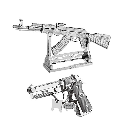 MTU 2pcs 3D Metall Puzzle AK-47 + Beretta 92 Modell Kits W11102-07 DIY 3D Laserschnitt Modell-Bausatz Spielzeug von MTU