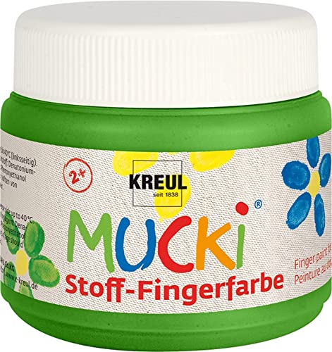 KREUL 28105 - Mucki leuchtkräftige Stoff - Fingerfarbe, 150 ml in grün, auf Wasserbasis, parabenfrei, glutenfrei, laktosefrei und vegan, optimal für die Anwendung mit Fingern und Händen von Kreul