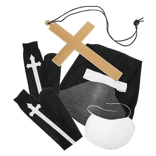 MUCKLILY 1 Satz Halloween Nonnenkostüm für Frauen Nonnenhaube Kragen Kreuzanhänger Halskette Überknielangen Socken für Cosplay Bühnenauftritte und Fotoshootings MUCKLILY 1 Satz Halloween Nonnenkostüm für Frauen Nonnenhaube Kragen Kreuzanhänger Halskette Überknielangen Socken für Cosplay Bühnenauftritte und Fotoshootings von MUCKLILY