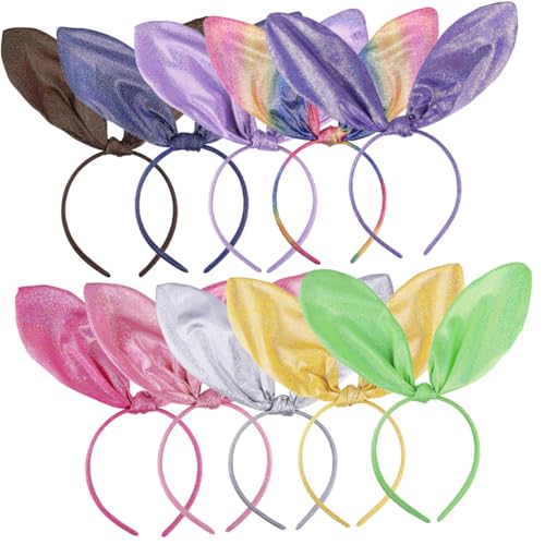 MUCKLILY 10 Stück Teiliges Hasenohren Haarreif Bunte Frühlings party Haarbänder Langlebige Formstabile Bunny Ears Stirnbänder für Erwachsene Vielseitiges Kostümzubehör für Karneval und von MUCKLILY