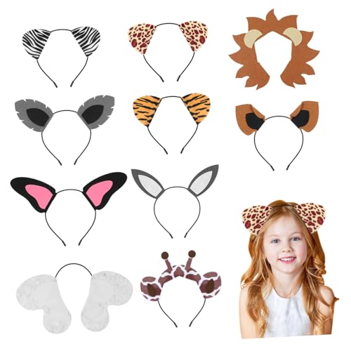 MUCKLILY 10 Stück Teiliges Tierkostüm Haarband mit Kaninchen Giraffenohren Einstellbare Kostüm Haarreifen für Erwachsene und Originelles Party accessoire für Karneval und Halloween von MUCKLILY
