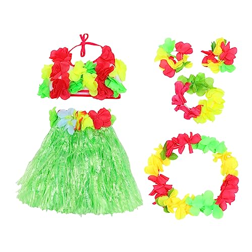 MUCKLILY 1Satz Hawaiianisches Kostümset für Teiliges Set mit Einstellbarem Strohrock Bunten Armbändern Halskette und Stirnband für Sommerpartys und Kostümfeiern von MUCKLILY