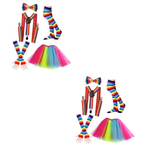 MUCKLILY 2 Sätze Ballkleid Kurz Regenbogen-fliege Mädchen-tutu Japanische Telefonanhänger Kinderkostüme Kostüm Der 80er Regenbogen Tutu Kleinkind Neonlicht Handschuhe Damen Requisiten Clown von MUCKLILY