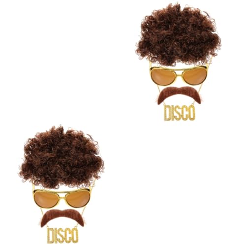 MUCKLILY 2 Sätze Disco Kostüm Jahre Perücke Kette Sonnenbrille für Karneval und Mottoparty Wiederverwendbare Accessoires für Männer Frauen und Spaß für Altersgruppen von MUCKLILY