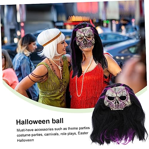 MUCKLILY 2 Stck. Halloween Schädel Maske mit Haaren aus Langlebigem Realistische Details Gruselige Partydekoration für Erwachsene für Halloween Kostüm und Cosplay Events von MUCKLILY