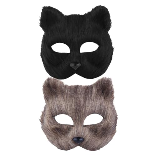MUCKLILY 2 Stück Fuchs-Maske Therian-Maske Kunstpelz Weiße Plüsch-Wolf-Maske Pelzige Katzenmaske Tierhalbgesicht Maskerade-Maske Erwachsene Kinder Karneval Cosplay Kostüm-Requisiten von MUCKLILY