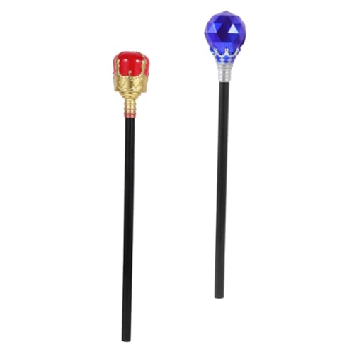 MUCKLILY 2 Stück Teiliges Königszepter für Halloween Cosplay Dekorativer Königlicher Zauberstab Rot Gold und Blau mit Runddiamanten Bühnenrequisite für Kostüm und Rollenspiele von MUCKLILY