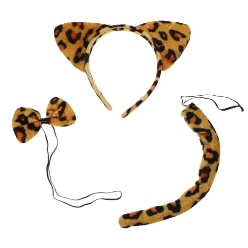MUCKLILY 3 Sätze Leopard ohren Stirnband mit Verstellbarem Haarband Weichem Plüsch und Passender Schleife Katzen Cosplay Zubehör für Karneval Halloween und Themenpartys von MUCKLILY