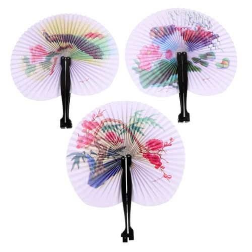 MUCKLILY 3 Stück Antiker Chinesischer Fächer Faltbar Leicht Tragbar Handventilator für Hochzeit Party Tanzdekoration Vintage Papierfächer Zusammenklappbar Handgefertigt von MUCKLILY