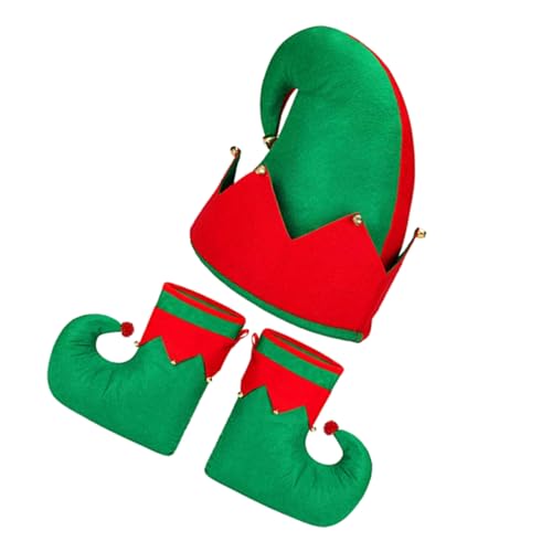 MUCKLILY 3 Stück Teiliges Weihnachts Elf Kostüm mit Roter Mütze und Grünen Elf Schuhüberziehern Weihnachtliche Party Accessoires für Erwachsene Klassische Farbkombination Rot Grün Passend MUCKLILY 3 Stück Teiliges Weihnachts Elf Kostüm mit Roter Mütze und Grünen Elf Schuhüberziehern Weihnachtliche Party Accessoires für Erwachsene Klassische Farbkombination Rot Grün Passend von MUCKLILY