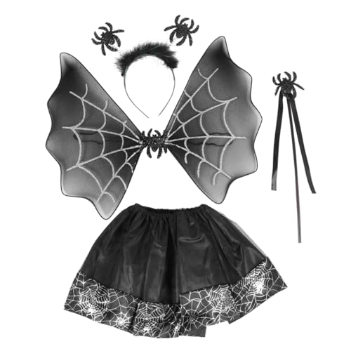 MUCKLILY 4 Stück halloween kostüm set halloween kostüm anzug karnevalskostüm saufzwerge kostüm kurze röcke Flügelspinnennetz Spinnenkopfbügel Mädchen Rock Stirnband Kind Prinzessinenkleid von MUCKLILY