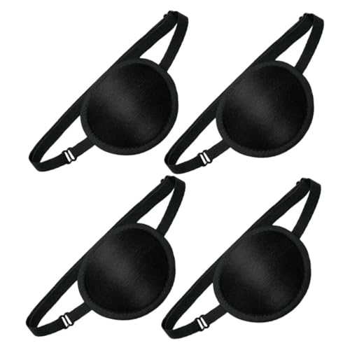 MUCKLILY 4 Stück Piraten Augenklappe Verstellbar Schwarz mit Weichem Polster und Langlebigem Saum Leicht Atmungsaktiv für Halloween Kostüm Rollenspiele und Sehtherapie von MUCKLILY