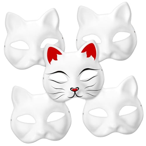 MUCKLILY 5 Stück Papiermasken Einfarbig DIY Katzenmasken Blanke Masken DIY Masken Bemalbare Unbemalte Zum Bemalen Farbzubehör von MUCKLILY