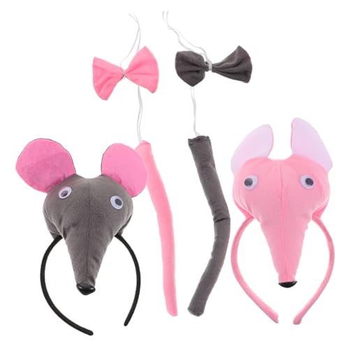 MUCKLILY 6 Stück Teiliges Maus Kostüm mit Ohren Nase und Fliege Tierkostüm Haarreif für Damen und Hautfreundlich Geruchlos für Karneval Halloween Themenpartys Cosplay von MUCKLILY