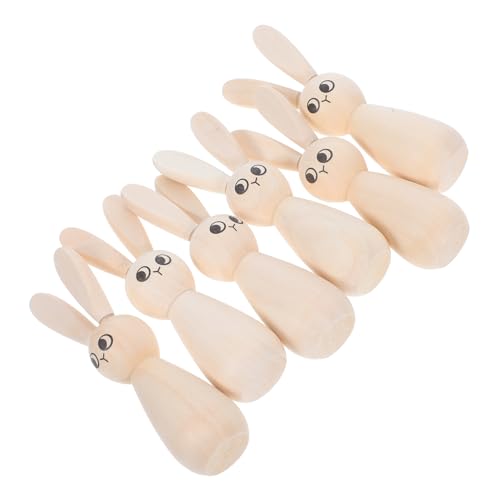 MUCKLILY 6pcs Unbemalten Holzkaninchen -peg -puppen Für DIY Craft Nature Wood Bunny Figuren Für Heim- Und Partydekorationen von MUCKLILY