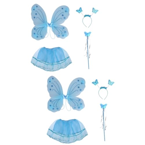 MUCKLILY 8 Stk Flügel für Mädchen Engel Fee Kostüm Vestidos Kinderkleidung Babykleidung Schmetterlings-Fee-Kostüm Feenkostüm für Mädchen bilden Requisiten vierteiliges Set Feenkleid Rock von MUCKLILY