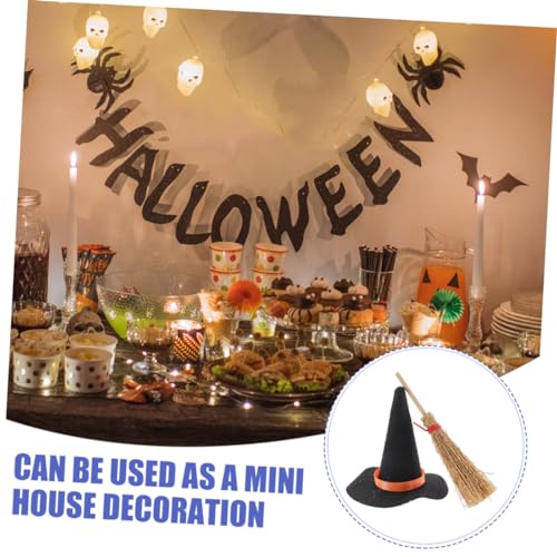 MUCKLILY 8 Stück Teiliges Mini Hexenhut und Besen Filz Hexenhüte und Mini Besen Schwarz und Rot Realistische Halloween Puppenhaus Deko Bastelzubehör für Kreative Miniaturlandschaften von MUCKLILY
