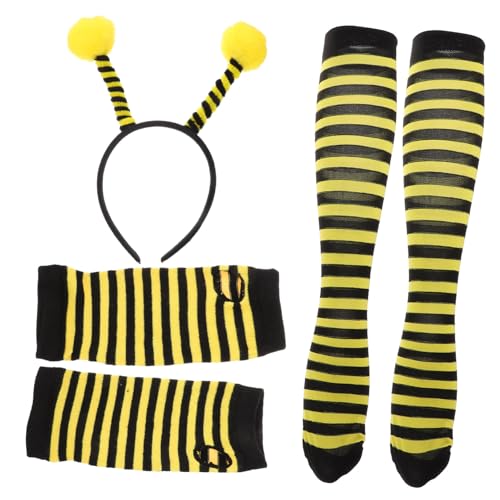 MUCKLILY Bienen Kostüm mit Gestreiftem Stirnband Langen Handschuhen und Kniestrümpfen Weiches Material Angenehm für Tanz Halloween Cosplay und Bühnenauftritte Bieneninspiriertes Design für von MUCKLILY
