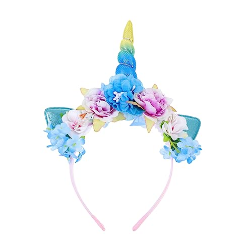 MUCKLILY Einhorn Haarband mit Blumen und Ohren Kopfbedeckung für Karneval Geburtstagsfeiern und Cosplay Bequem und Leicht für Erwachsene von MUCKLILY