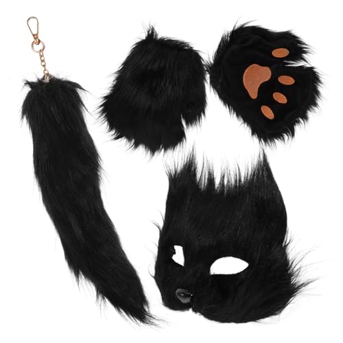 MUCKLILY Fluffy Fuchs Kostüm Set mit Langer Maske und Pfotenhandschuhen Wiederverwendbares Cosplay Zubehör für Karneval und Party Schwarz Vielseitig für Damen und Mädchen von MUCKLILY