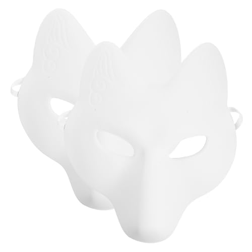MUCKLILY Fuchs-Maske 2 Stück Weiß Japanisch – Uki Kitsunes-Masken Leere Katzenmaske Maskerade-Kostüme Halbes Gesicht Cosplay-Requisite Für Karneval Ball Abschlussball Partyzubehör von MUCKLILY