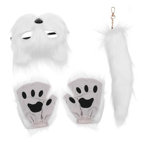 MUCKLILY Fuchs-kostüm-set Weißer Fuchsmasken-set mit Verstellbarer Maske Handschuhen und für Karneval Halloween Cosplay-partys und Verkleidungen von MUCKLILY