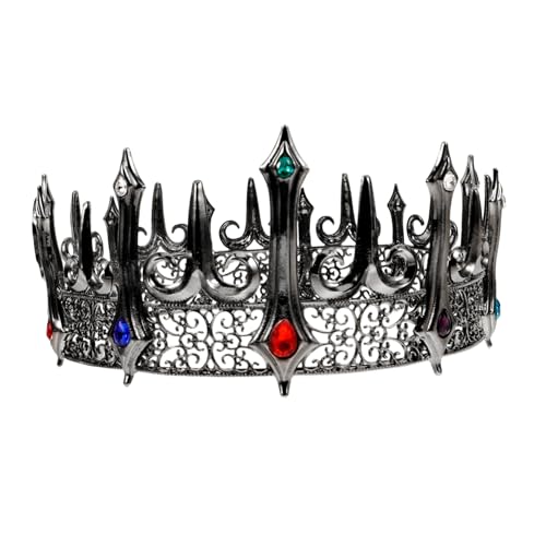 MUCKLILY Gothic Stil Kopfdekor mit Bunten Strasssteinen Unisex Metal Crown Prop für Halloween Kostüm Stilvolle Herren Krone für Männer und Frauen Edles Cosplay Accessoire von MUCKLILY