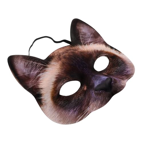 MUCKLILY Half-eyes Katzenmaske Braun Siamese Stil Unisex Cosplay Maske aus EVA Stoff Langlebig und Lustig für Halloween Karneval Maskenball Kostüm Party von MUCKLILY