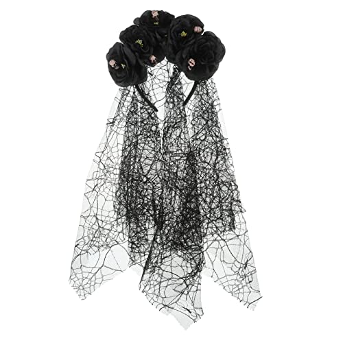 MUCKLILY Halloween Gothic Haarreif mit Schleier und Blumen Leichtes Cosplay Headband für Karneval Day Of The und Kostümfest Dekoriert mit und Spinnennetz Komfortabel und Auffällig von MUCKLILY