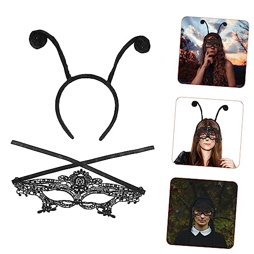 MUCKLILY Halloween Kostüm Teilig Antennen Haarreif und Schwarze Maske Bequemer Formstabiler Kopfschmuck für Erwachsene und Party und Cosplay Accessoire von MUCKLILY
