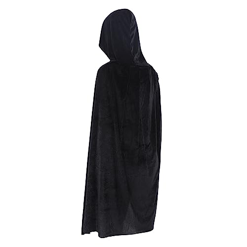 MUCKLILY Halloween Umhang Schwarz Kapuzenumhang Goldener Samt Unisex Gothic Cape für Kostüm Party Cosplay Mantel Jungen Mädchen Erwachsene von MUCKLILY