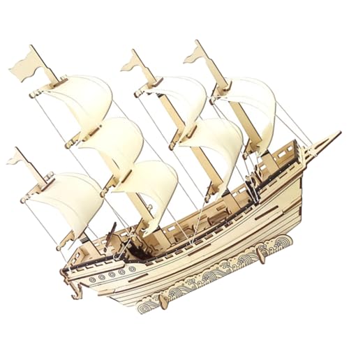 MUCKLILY Holzpuzzle Segelboot Modell DIY Holzspielzeug für Erwachsene Handgefertigtes Segelschiff Puzzle mit Glatten Kanten Fördert Konzentration und Koordination Dekoratives Schiffsmodell von MUCKLILY