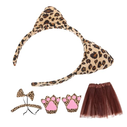 MUCKLILY Leoparden Kostüm mit Leopardenohren Haarreifen Schleife und Tutu Rock Bequemes Tierkostüm für Karneval Halloween Dschungel Zoo-mottoparty Verspieltes Cosplay Zubehör von MUCKLILY
