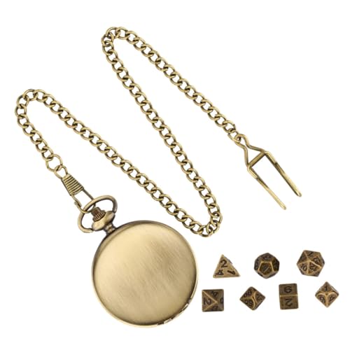 MUCKLILY Metall Würfel mit Taschenuhr Gehäuse und Kette Bunte Polyedrische Table Game Dice für Party Bar und Zuhause Vintage Stil Spielwürfel Geschenk mit Praktischem Aufbewahrungsetui von MUCKLILY