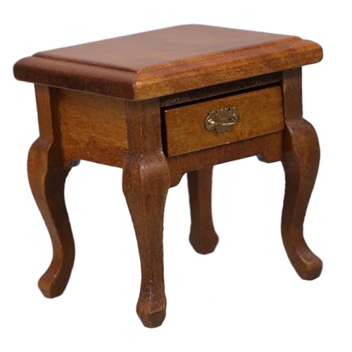 MUCKLILY Mini-Nachttisch Puppenhauszubehör Schlafzimmermöbel im Maßstab 1:12 Miniatur-Vintage-Tisch Beistelltischmodell im Maßstab 1:12 Vintage Nachttisch Holz Light Brown von MUCKLILY