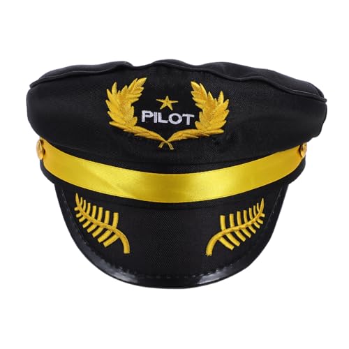 MUCKLILY Pilot Hut mit Krempe Polyester Kostümhut für Bühnenaufführungen Partys Stilvolles Cosplay Accessoire mit Goldenen Stickereien Lustige Mütze für Erwachsene MUCKLILY Pilot Hut mit Krempe Polyester Kostümhut für Bühnenaufführungen Partys Stilvolles Cosplay Accessoire mit Goldenen Stickereien Lustige Mütze für Erwachsene von MUCKLILY