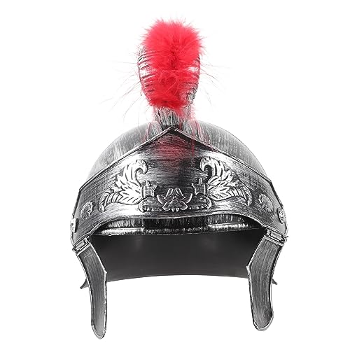 MUCKLILY Römischer Soldatenhelm Mittelalter Cosplay Kopfbedeckung Kostüm Zubehör für Herren Antike Kriegeroptik Silber mit Roter Kamm für Themenpartys Karneval Fasching von MUCKLILY