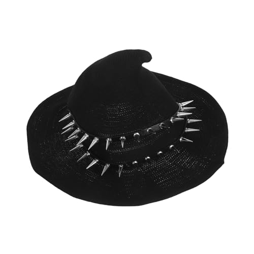 MUCKLILY Steampunk Hexenhut Damen Gothic Spitz Design Wollstrick mit Nieten Warmes Halloween Kostüm Accessoire für Karneval Maskerade Cosplay Party Unisex Kopfbekleidung von MUCKLILY