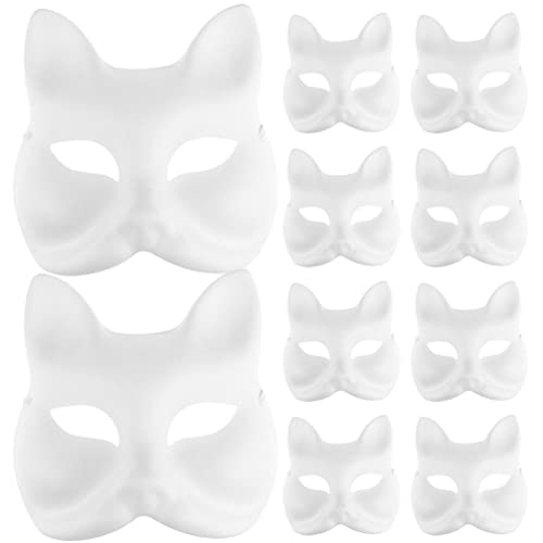 MUCKLILY Weiße Katzen-Gesichtsmaske 10 Stück Diy-Maske Aus Pappmaché Zum Dekorieren Unbemalter Masken Cosplay-Anziehmasken Tiermasken Karneval Partyzubehör von MUCKLILY
