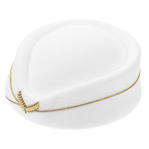 MUCKLILY Weißes Stewardess Kostüm Hut Damen Flugbegleiterinnenhut Mütze Cosplay Bühnenauftritt Accessoire Stilvoll Elegant für Karneval Party Dekoration von MUCKLILY