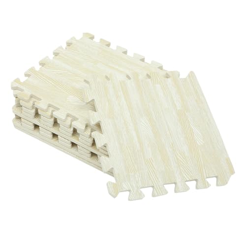 MUELODSIC 10 Stück Teiliges Eva Schaumstoff Krabbelmatten rutschfeste Abwischbare Puzzlematten mit Holzmaserung Komfortabel und Langlebig für Wohnzimmer und Kinderzimmer von MUELODSIC