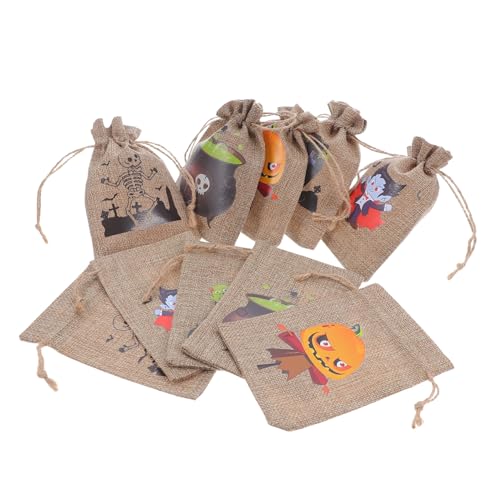 MUELODSIC 10 Stück Teiliges Halloween Sackleinen Kleine Jutesäckchen mit Zugband Wiederverwendbare Geschenkbeutel für Süßigkeiten Snacks Partygeschenke für Halloween und Festtagsdeko von MUELODSIC