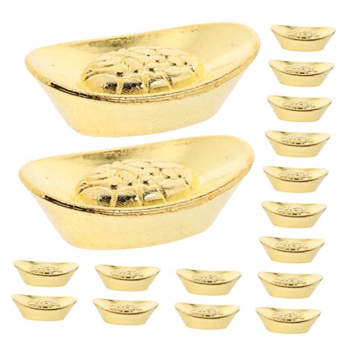 MUELODSIC 100 Stück Goldbarrendekorationen Dekoration für das Neue Jahr 2024 Figur Miniatur- Mini-Barren Kuchendeckel Chinesische Reichtumsbarren Legierung Golden von MUELODSIC